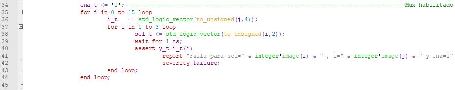 Segunda parte del código del testbench del multiplexor genérico.