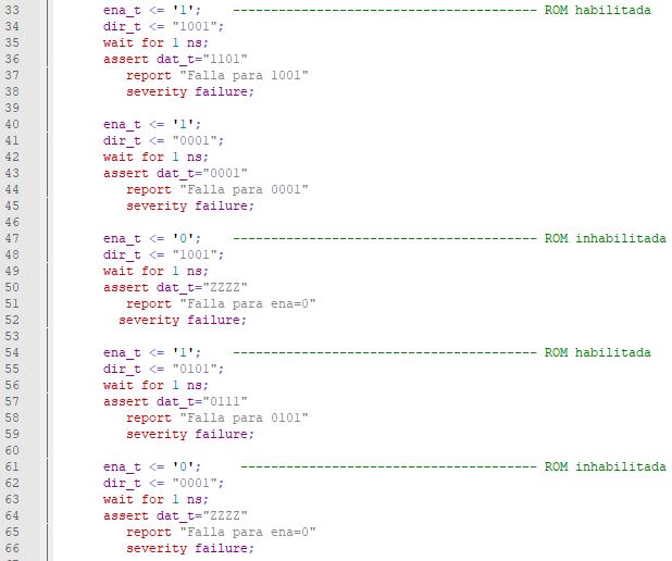 Segunda parte del código del testbench de una memoria ROM.