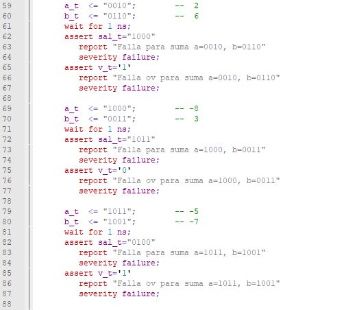 Tercera parte del código del testbench para el sumador/restador genérico de enteros.