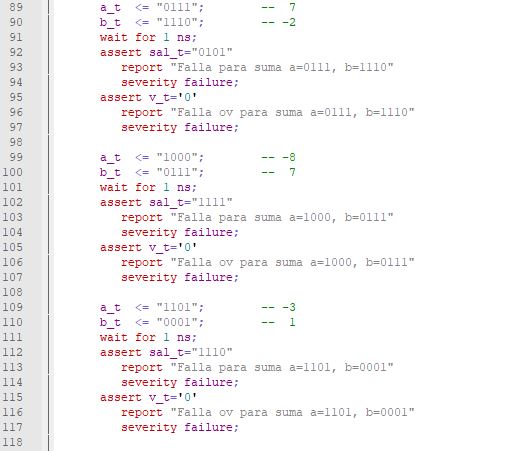 Cuarta parte del código del testbench para el sumador/restador genérico de enteros.