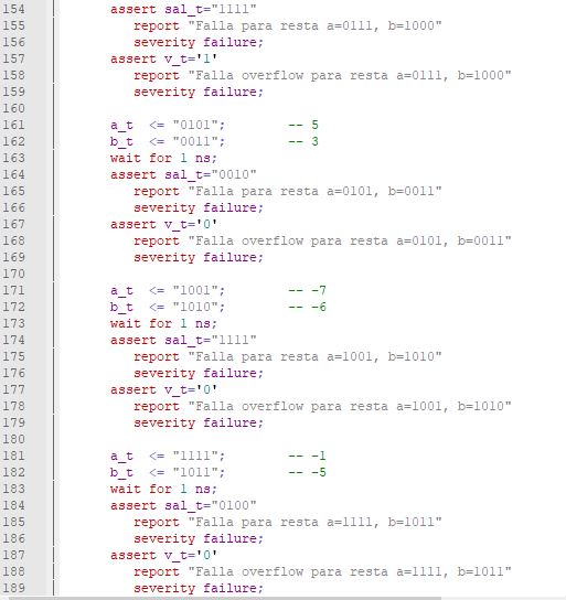 Sexta parte del código del testbench para el sumador/restador genérico de enteros.