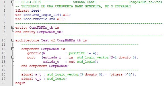 Primera parte del código del testbench de la compuerta NAND genérica.