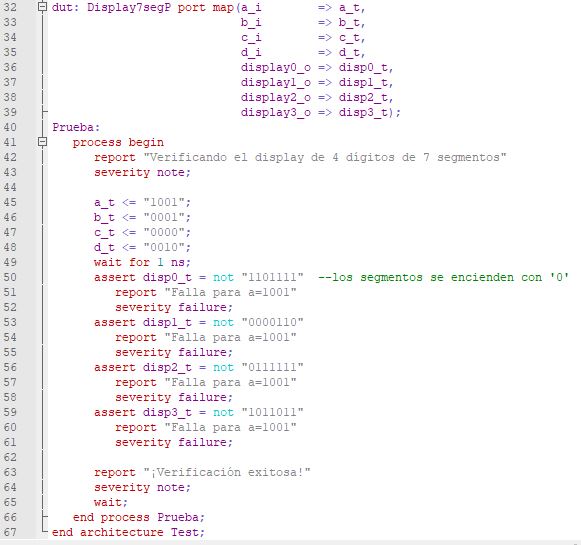 Última parte del código del testbench para el display de 4 dígitos de 7 segmentos.