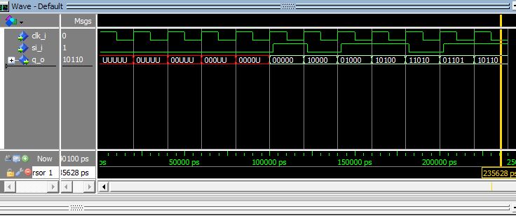 Lección 12.V75. Testbench del registro SISO/SIPO, sincrónico, desplazamiento a derecha.