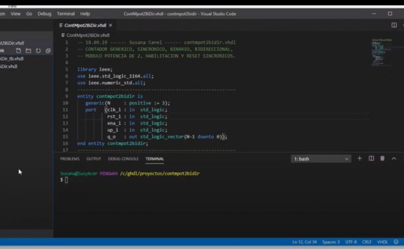 V87. Open Source para editar y simular, ghdl, gtkwave, vs code, git bash.