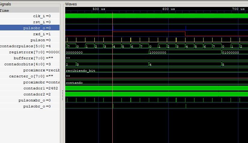 Lección 20.V135. Testbench: receptor de la UART RS-232. Relación entre el baud-rate y el muestreo. Solución. Simulación.